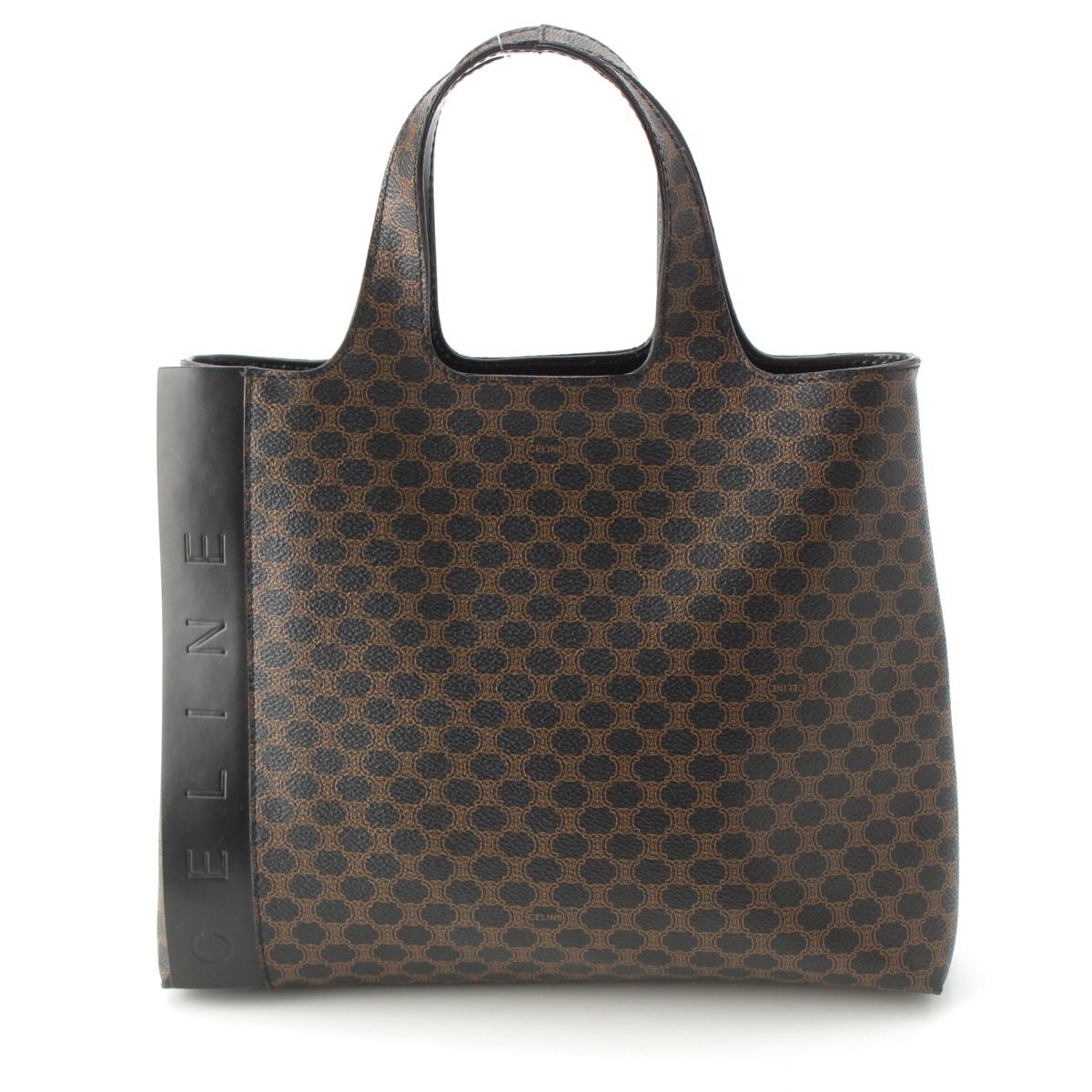 セリーヌ レザー ヴィンテージ マカダム ロゴ トートバッグ ブラック ブラウン