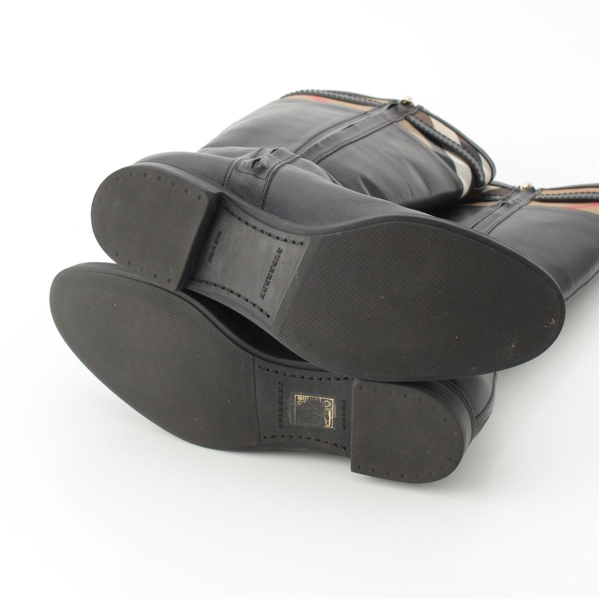 バーバリー レザー ノバチェック ロング ブーツ シューズ ブラック 36