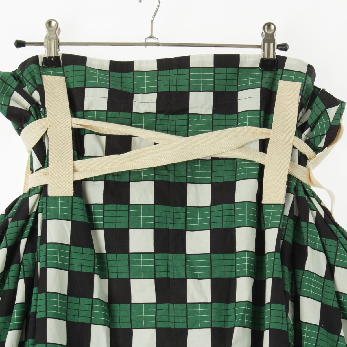  プランシー コットン リボンベルト デザイン チェック スカート グリーン ホワイト 42 その他 ひざ丈スカート