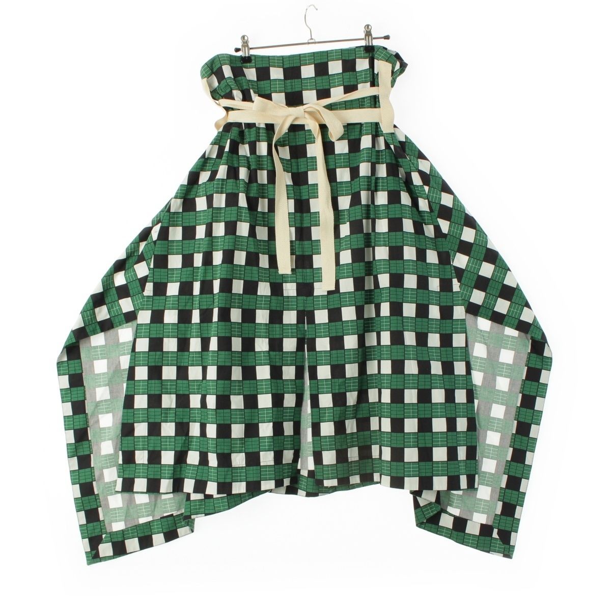プランシー コットン リボンベルト デザイン チェック スカート グリーン ホワイト 42