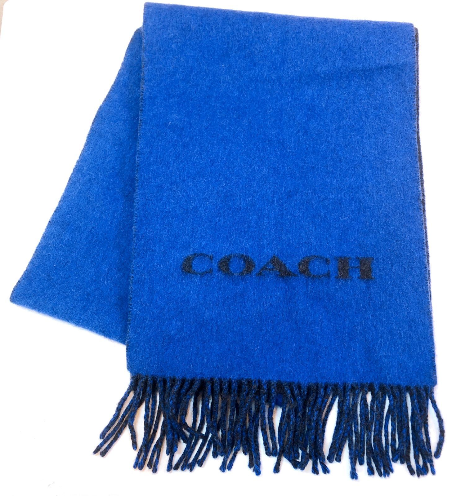 3385】☆新品同様☆ コーチ マフラー ネイビー×ブルー CA57398