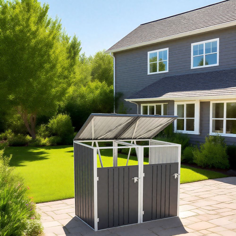 2分別屋外ゴミ箱 外用でさびや水に強い 金属製ですごく頑丈 大容量でしっかり収納 BLACK