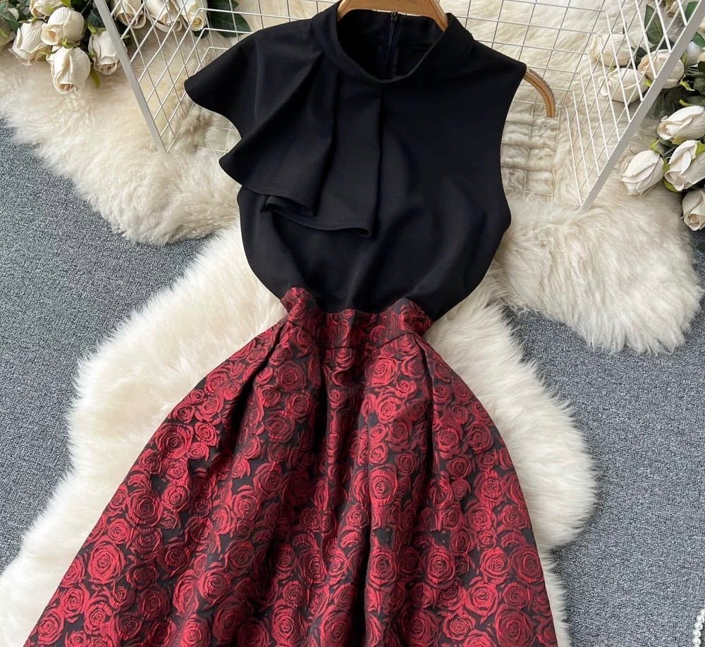 小さめ 花柄 ロングワンピース フォーマル パーティー ドレス 発表会 お呼ばれ 赤