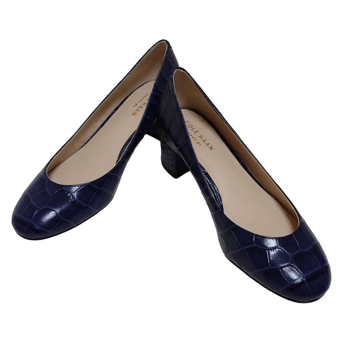 COLE HAAN コールハーン パンプス 5 1 2 B レディース - ネイビー 型押し加工 レザー