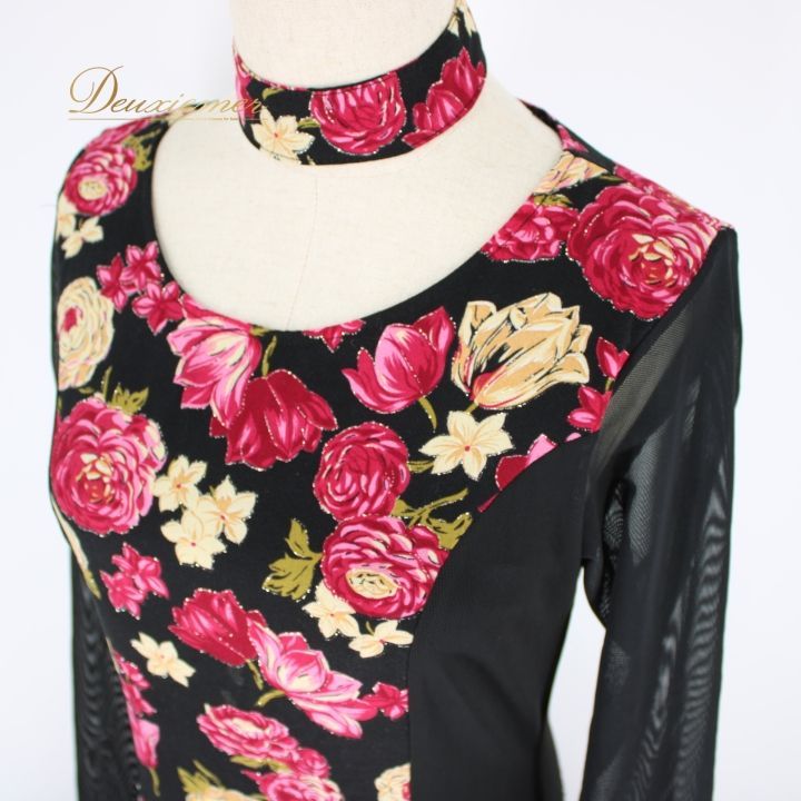 社交ダンス 衣装 ドレス ワンピース パーティ衣装 prima boutique プリマブティック ブラック系 ピンク系 マゼンダ 黒 花柄 チョーカー 大人用 ダンス衣装 美しい 花柄デザイン おしゃれ スカート 伸縮性あり 女性用