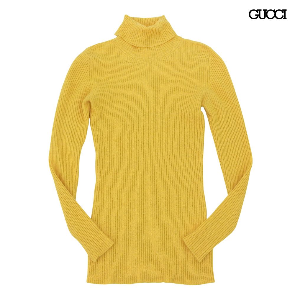 グッチ GUCCI 355817 カシミア タートルネック トップス M 黄色 レディース リブニット