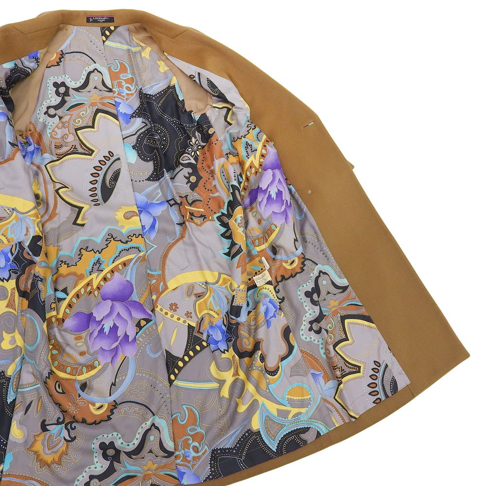 美品 レオナール LEONARD 裏地シルク スカーフ柄 カシミア チェスター