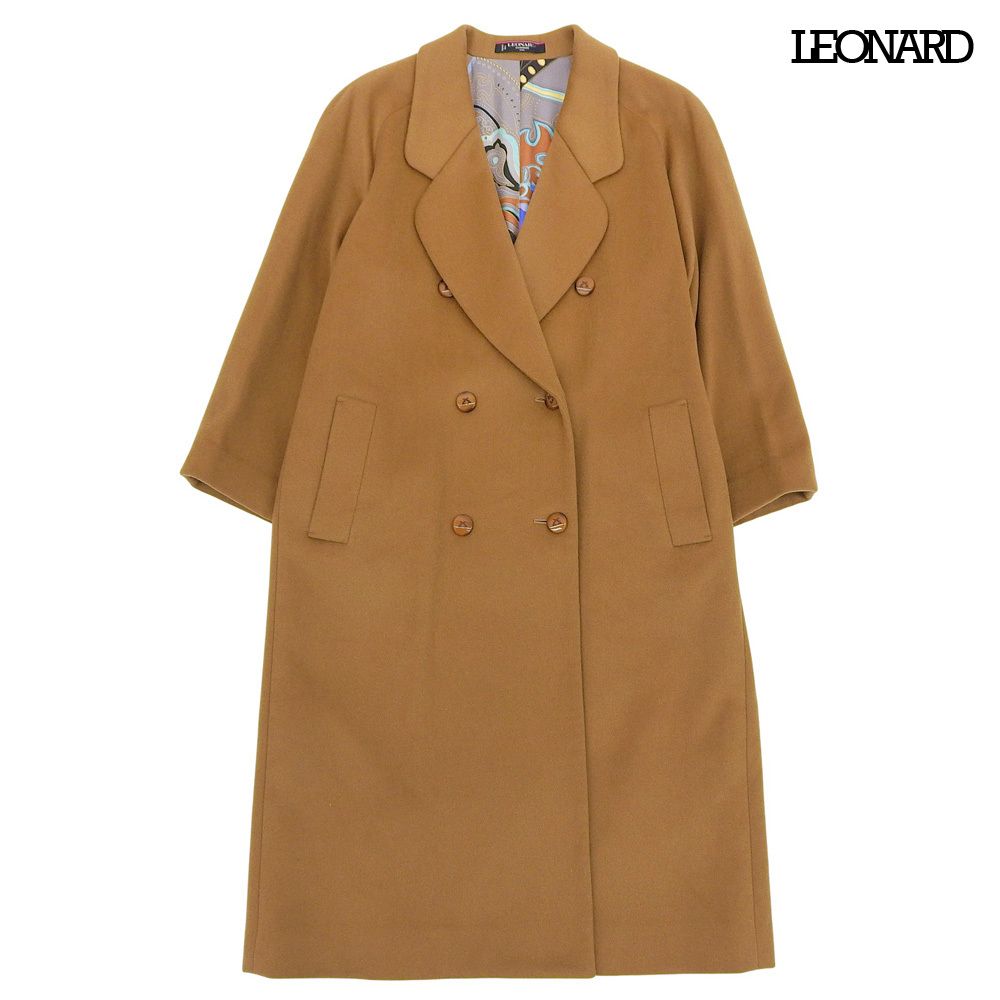 美品 レオナール LEONARD 裏地シルク スカーフ柄 カシミア チェスター