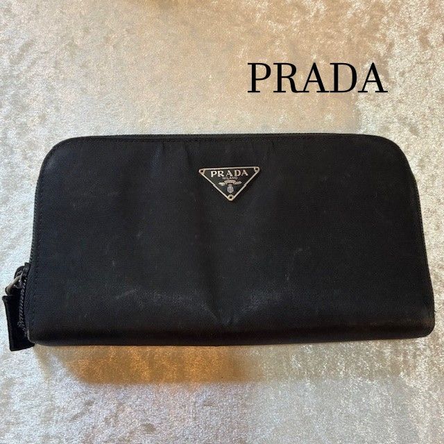 プラダ PRADA 三角ロゴプレート ラウンドファスナーロングウォレット ナイロンブラック 長財布