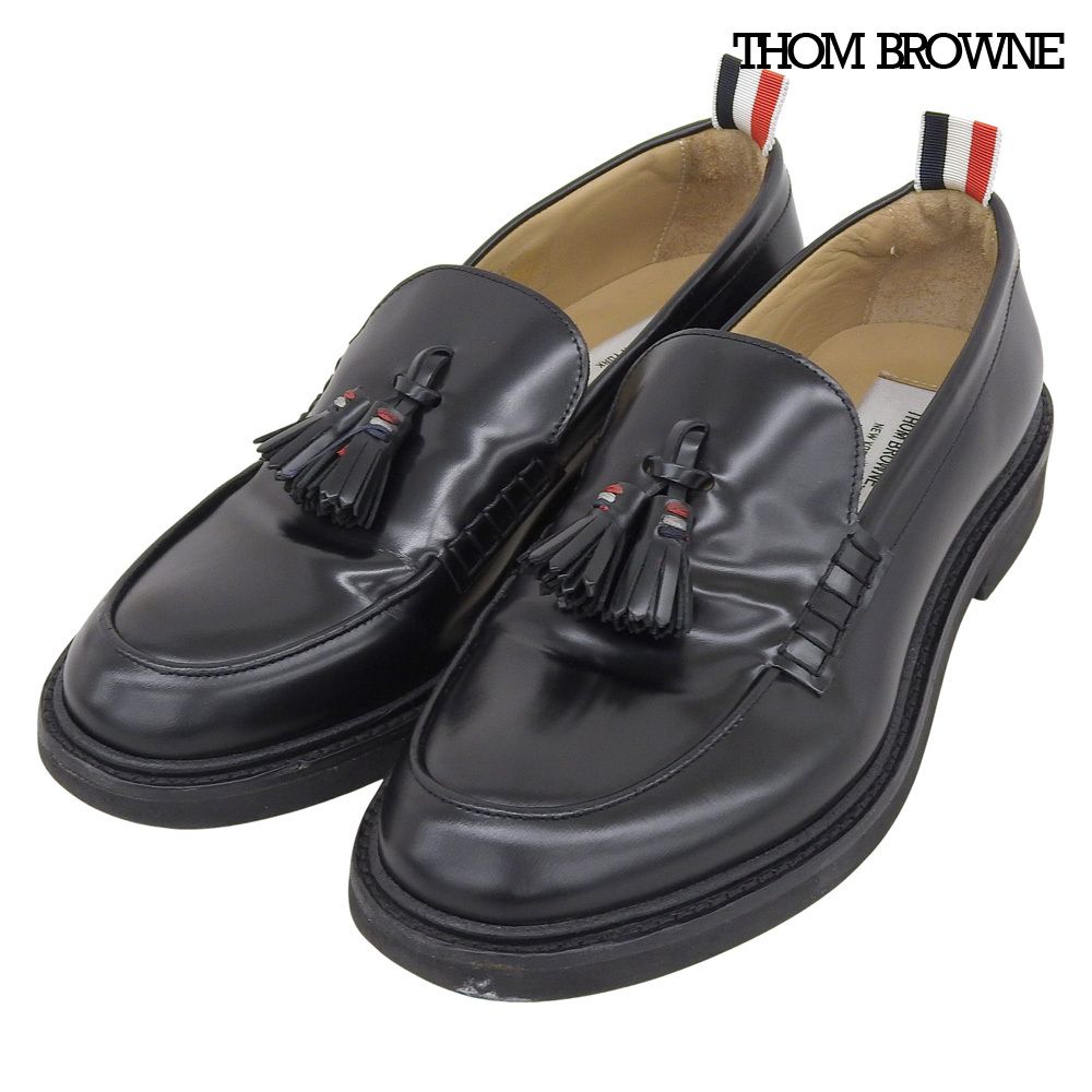 トムブラウン THOM BROWNE 商品 ボックスカーフレザー タッセル ローファー シューズ 黒 7 24 5 25 cm メンズ ビジネス 旅 定価137500円