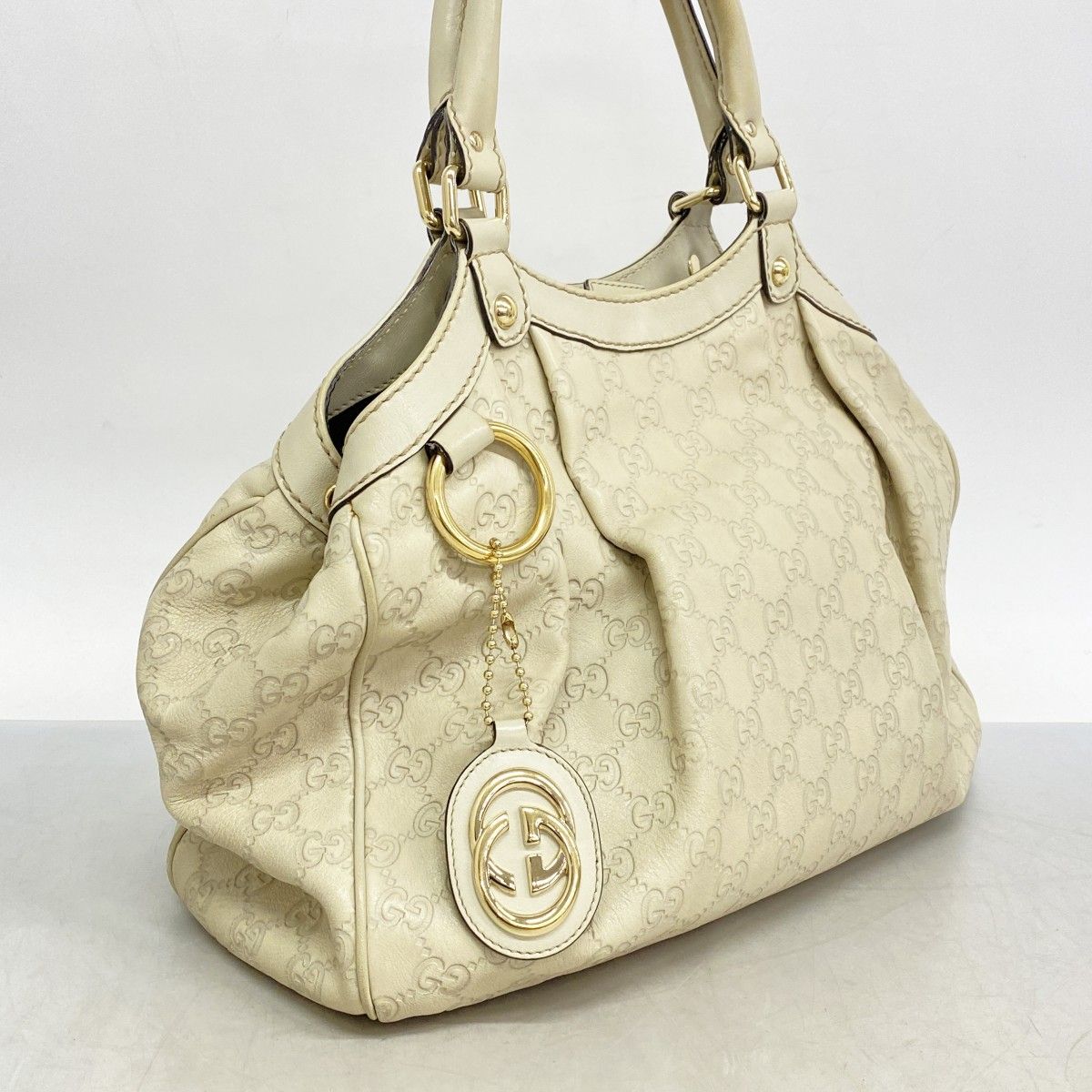 5 pc 3954-k グッチ トートバッグ グッチシマ 211944 レザー アイボリー シャンパンゴールド金具 レディース