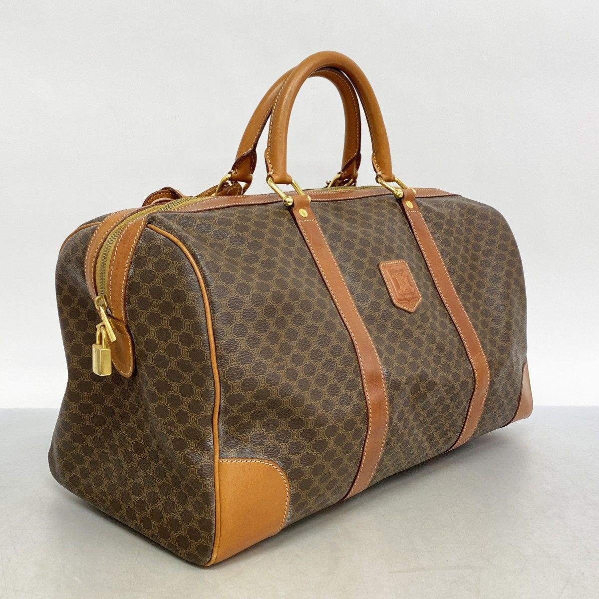 5 pc 3975-k セリーヌ ボストンバッグ マカダム PVC ブラウン ゴールド金具 レディース