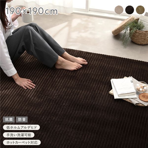 コーデュロイラグ 約190 190 cm ブラウン 抗菌 防音 滑り止め加工 ホットカーペット対応 床暖房対応 手洗いOK