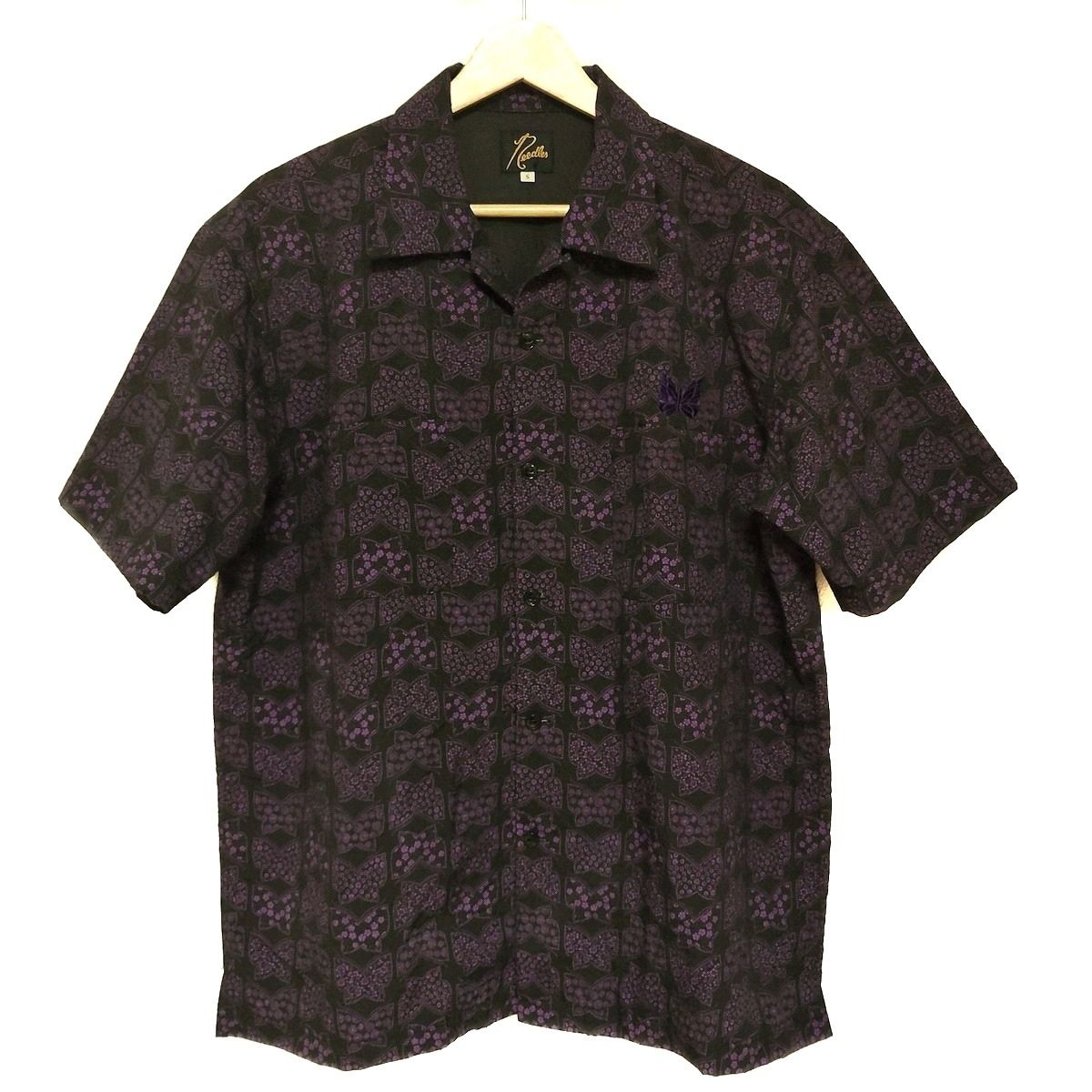 needles ニードルス 半袖シャツ サイズS メンズ 黒 パープル バタフライ 蝶