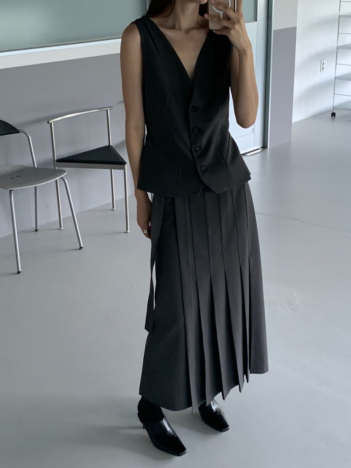 25 FW シャーリング ラップスカート プリーツスカート スカート ロング丈 レイヤードSK セットアップ ゲストルック