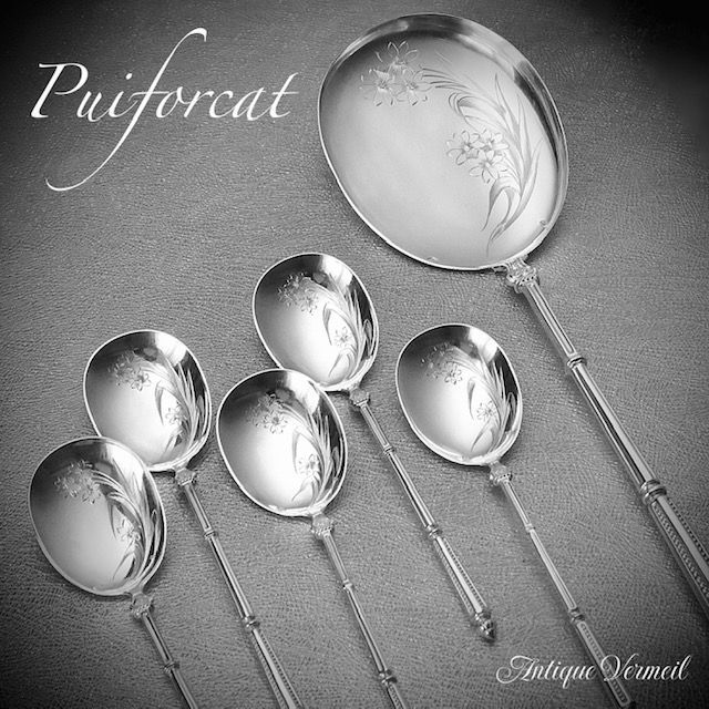 フランス銀器 ピュイフォルカ ジャポニズム アイスクリーム・スプーン