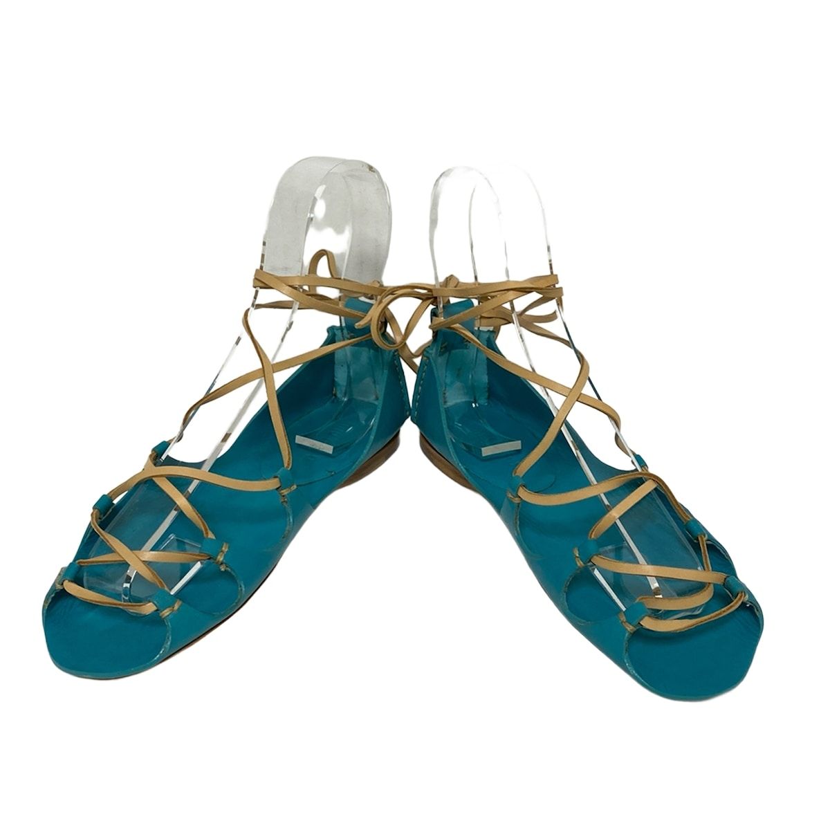 miumiu ミュウミュウ フラットシューズ 36 1 2 レディース - ブルーグリーン×ライトブラウン レースアップ レザー