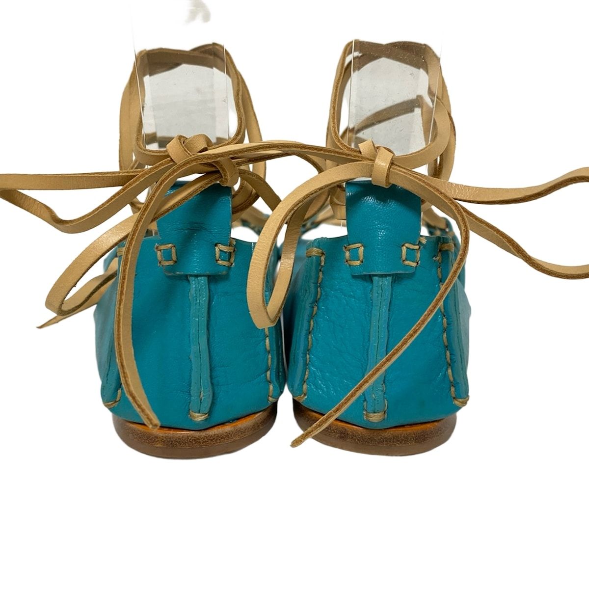 ブルーグリーン×ライトブラウン レースアップ