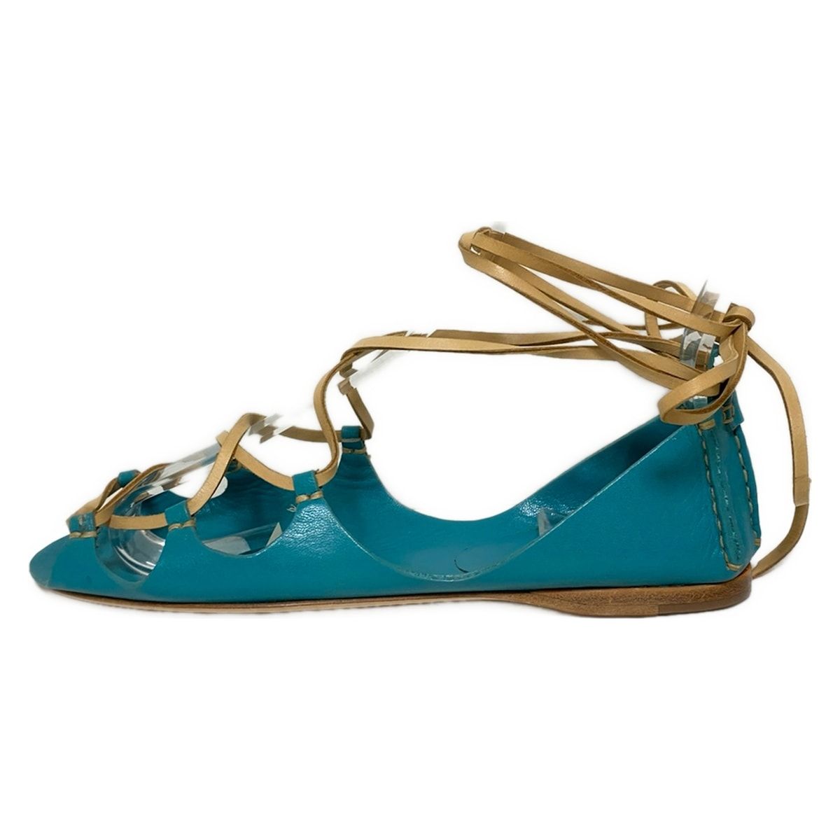 miumiu ミュウミュウ フラットシューズ 36 1 2 レディース - ブルーグリーン×ライトブラウン レースアップ レザー