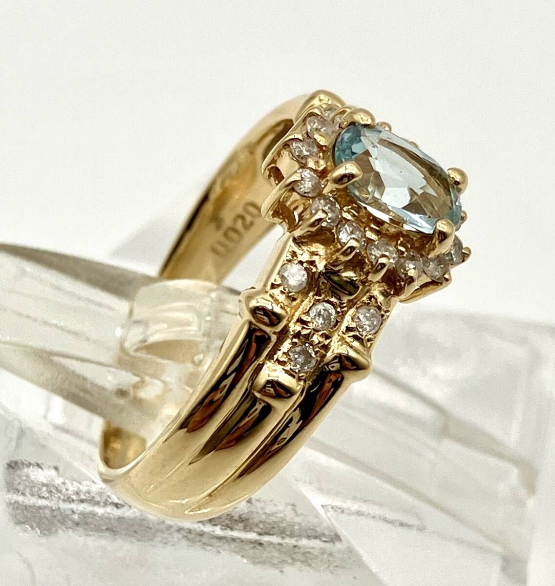 鑑別書付】アクアマリン K18 リング 12号 総重量3.9g ダイヤモンド