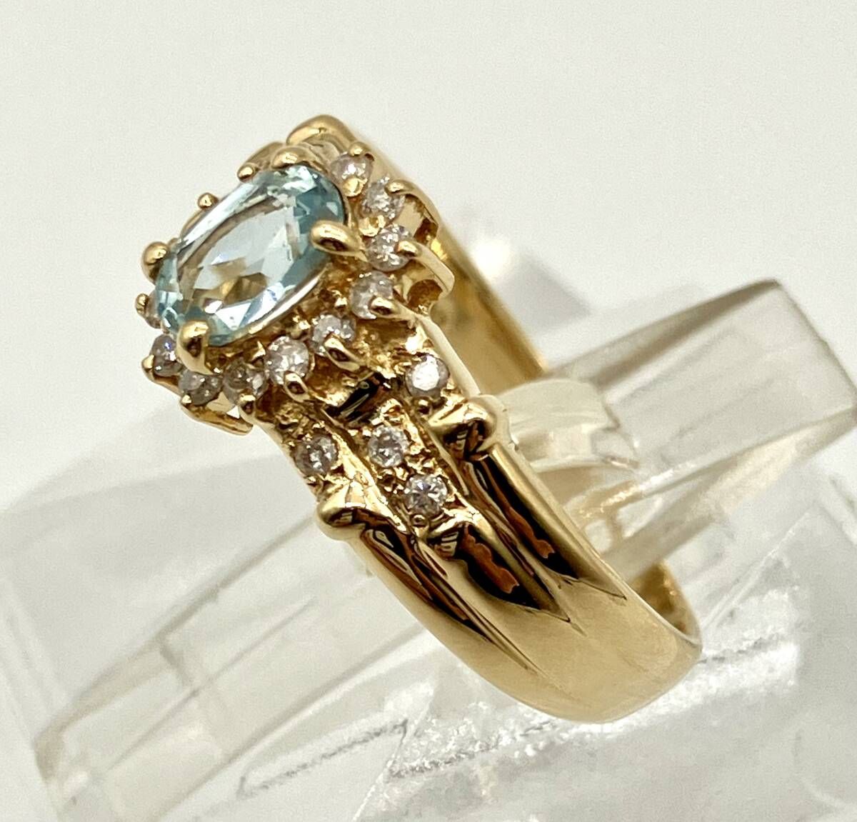 鑑別書付】アクアマリン K18 リング 12号 総重量3.9g ダイヤモンド