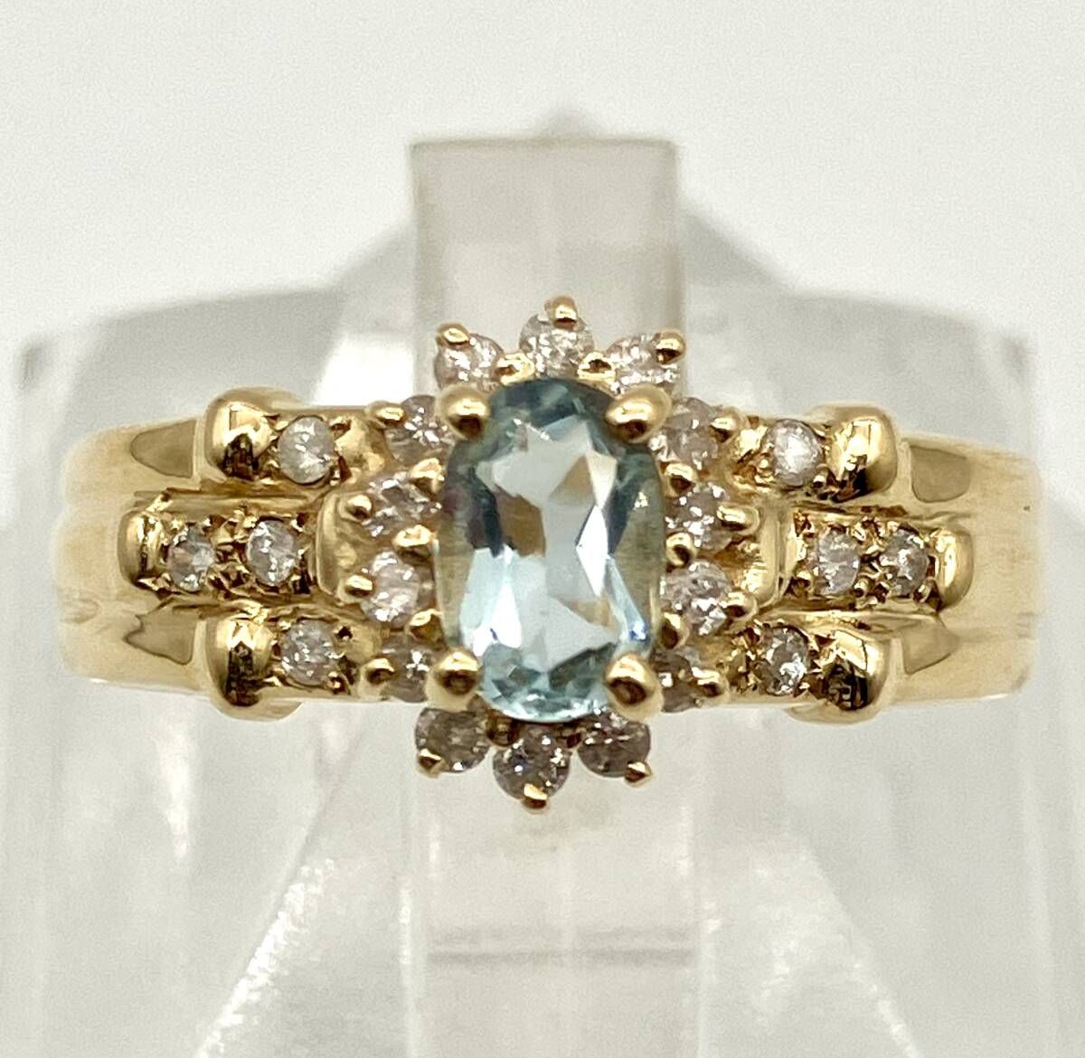 鑑別書付 アクアマリン K 18 リング 12号 総重量3.9 g ダイヤモンド 0.20 ct ゴールド 指輪