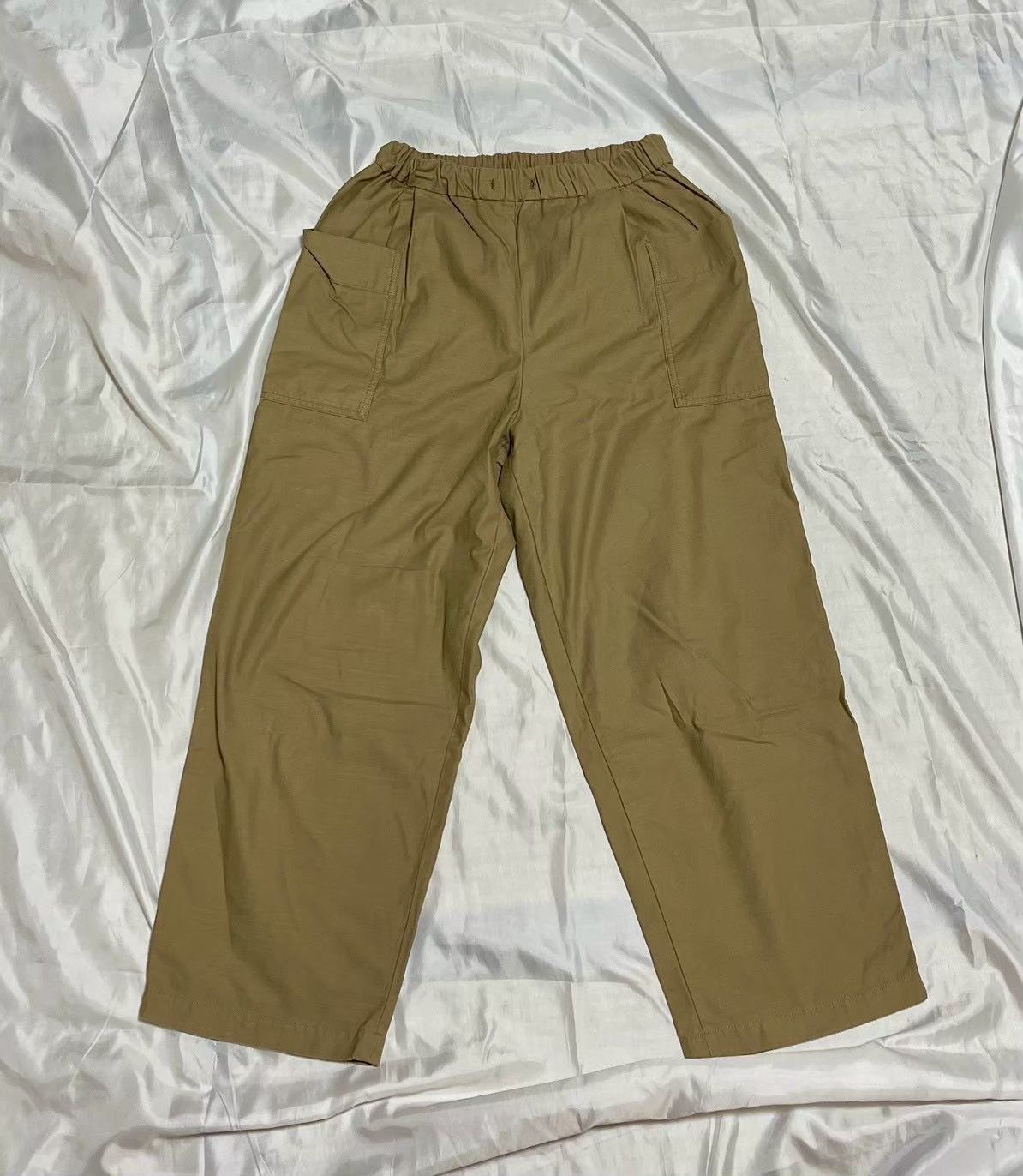 Y ビアズリー ポケットパンツ ワイドパンツ ベージュ 綿100 F ウエストゴム