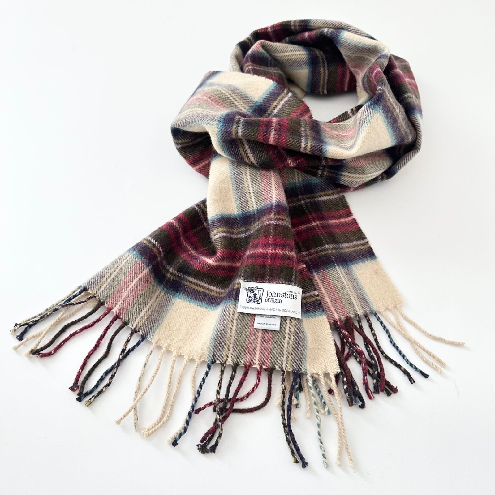 Johnstons of Elgin スコットランド製 カシミヤ100% マフラー チェック