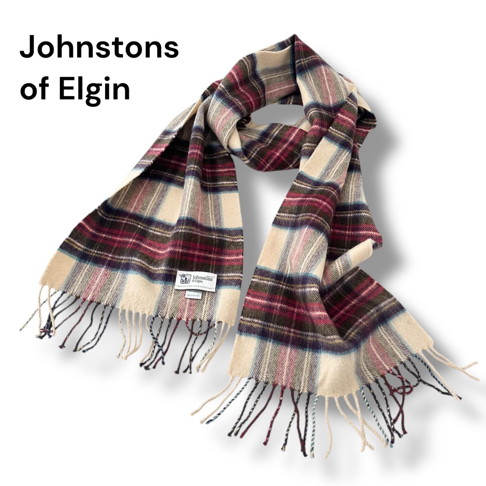Johnstons of Elgin スコットランド製 カシミヤ100% マフラー チェック