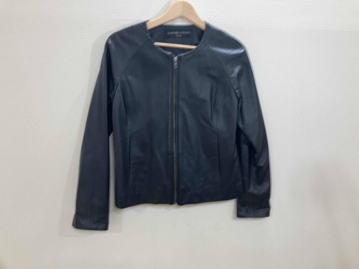 JEAN-LOUIS SCHERRER レザージャケット 襟なしジャケット 革ジャン 羊革 ジャケット 黒 M 秋