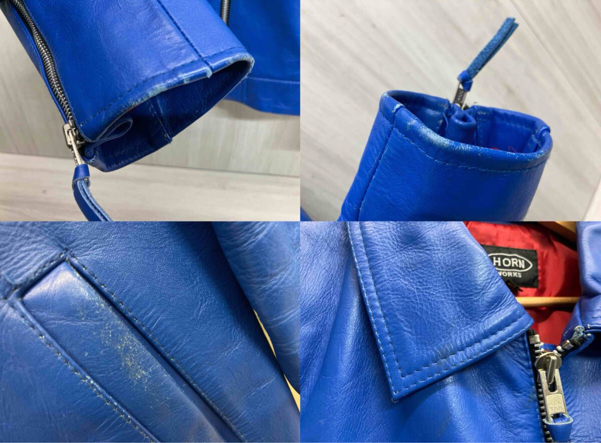 HORN WORKS ホーンワークス レザージャケット サイズM 牛革 ブルー 青
