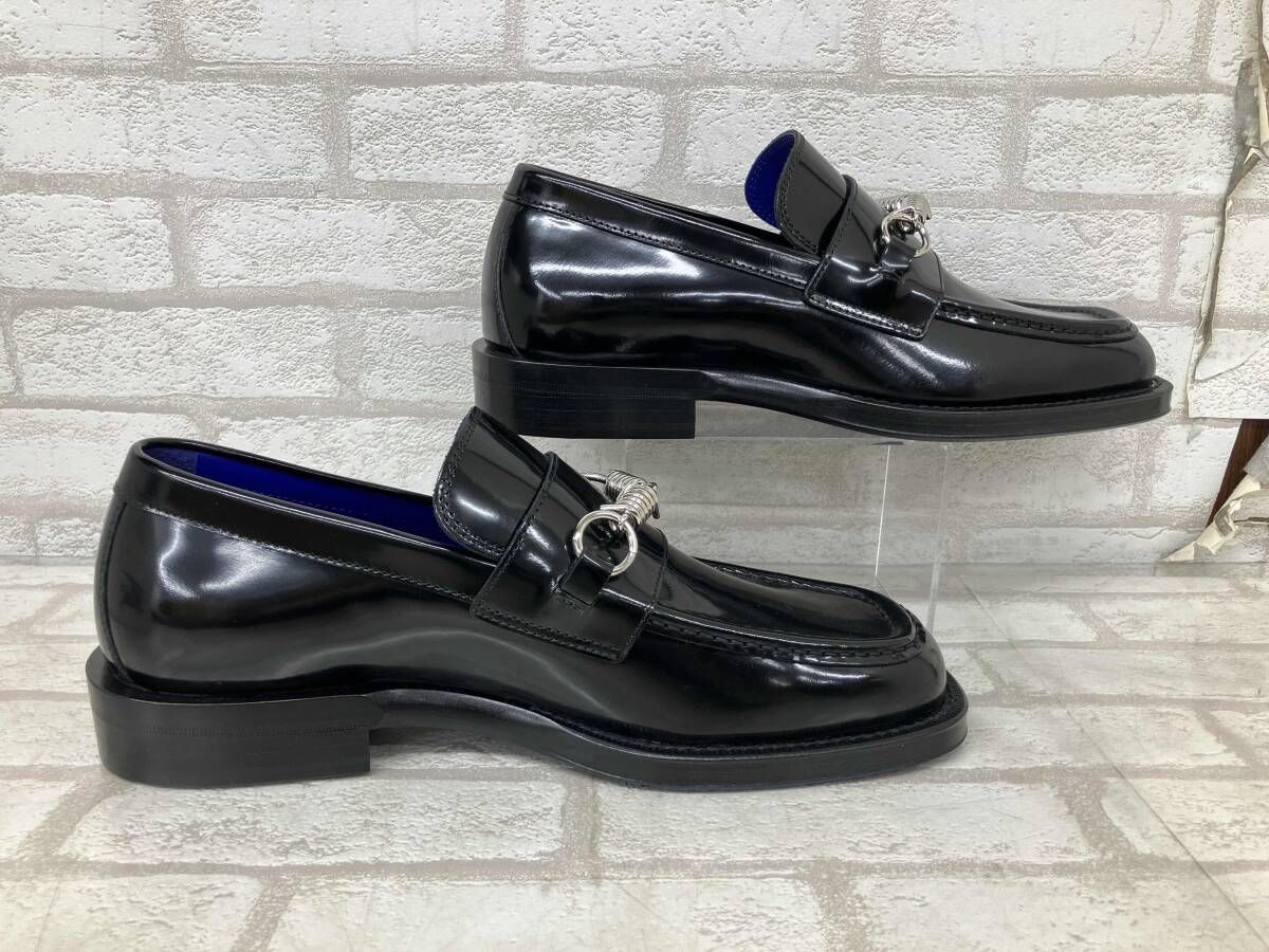  バーバリー ブラック サイズ41 レザー ローファー パテント き シルバー ローファー ブーツ 革靴