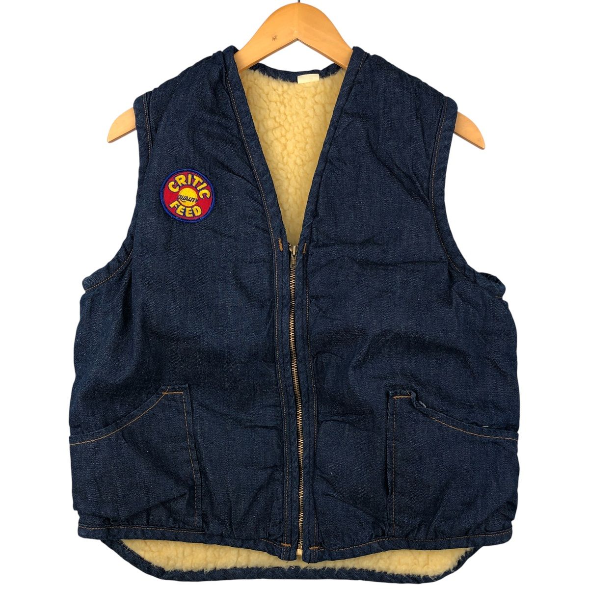 古着 70年代 濃紺 デニムボアベスト メンズS相当 ヴィンテージ eaa 598122