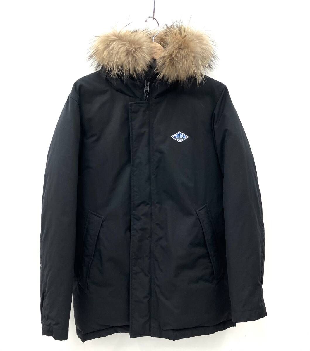 DANTON ダントン タッサー ダウンジャケット ラクーンファー 黒 40 美品】DANTON ダントン タッサー フーデット ダウンジャケット ダウン