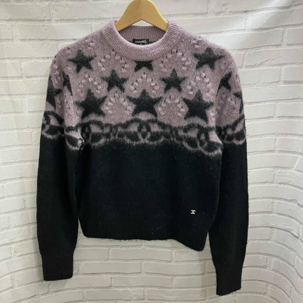 CHANEL シャネル ニット セーター 星柄 黒 ピンク Sサイズ
