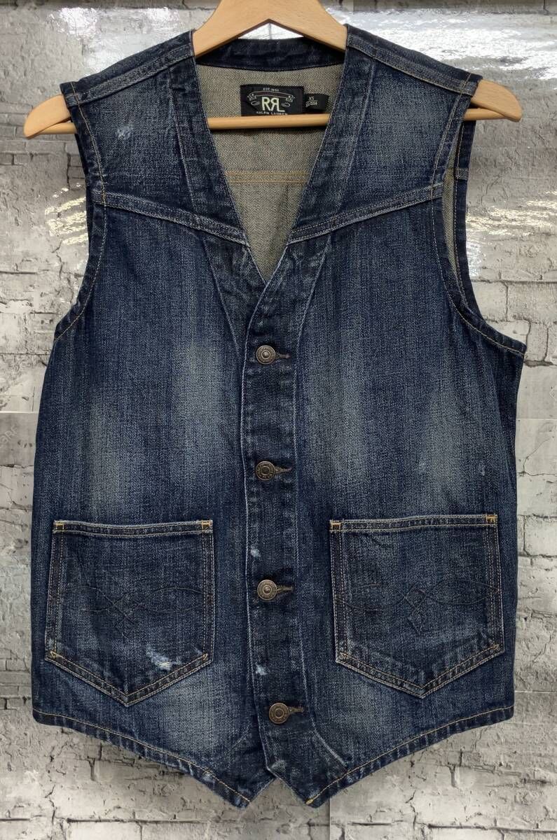 RRL RALPH LAUREN ダブルアールエル デニムベスト ダメージ加工 サイズXS インディゴ