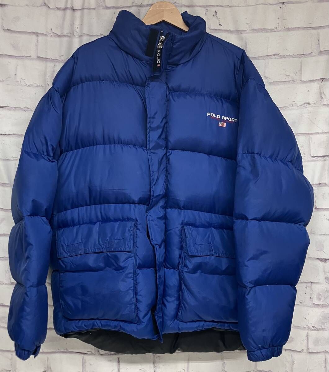 POLO SPORT ポロスポーツ RALPH LAUREN ラルフローレン ダウンジャケット ロゴ刺しゅう タイ製 青 アメカジ 古着 メンズ 冬