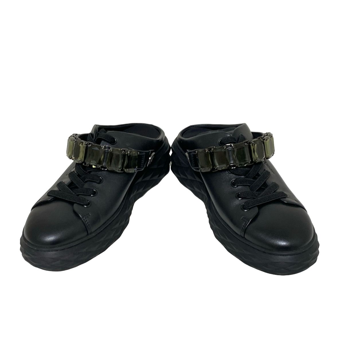 ジミーチュウ サンダル 38 レディース ダイヤモンド スリング 黒 クリスタルストラップ付き スリッポンスニーカー インソール取外し可