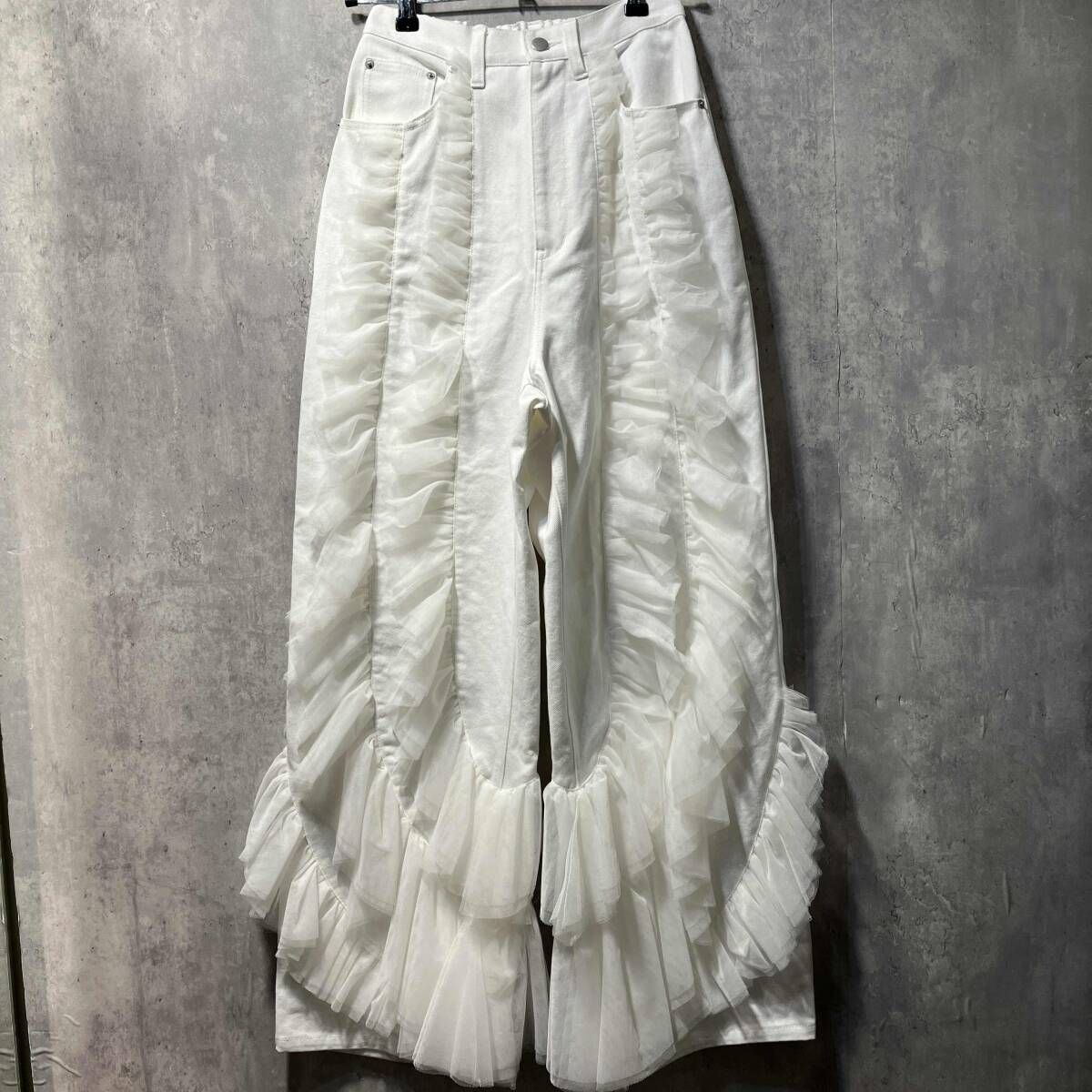 25 ss LA BALLE ETUDE gather pants デニム×ギャザーチュールパンツ サイズ1 ホワイト