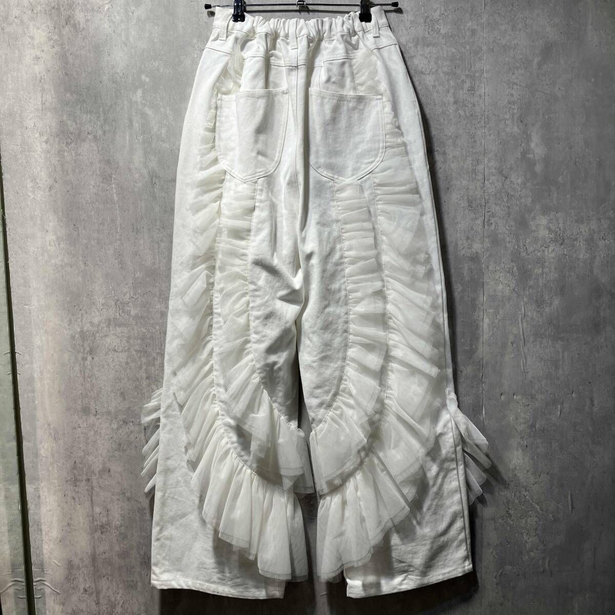 25 ss LA BALLE ETUDE gather pants デニム×ギャザーチュールパンツ サイズ1 ホワイト