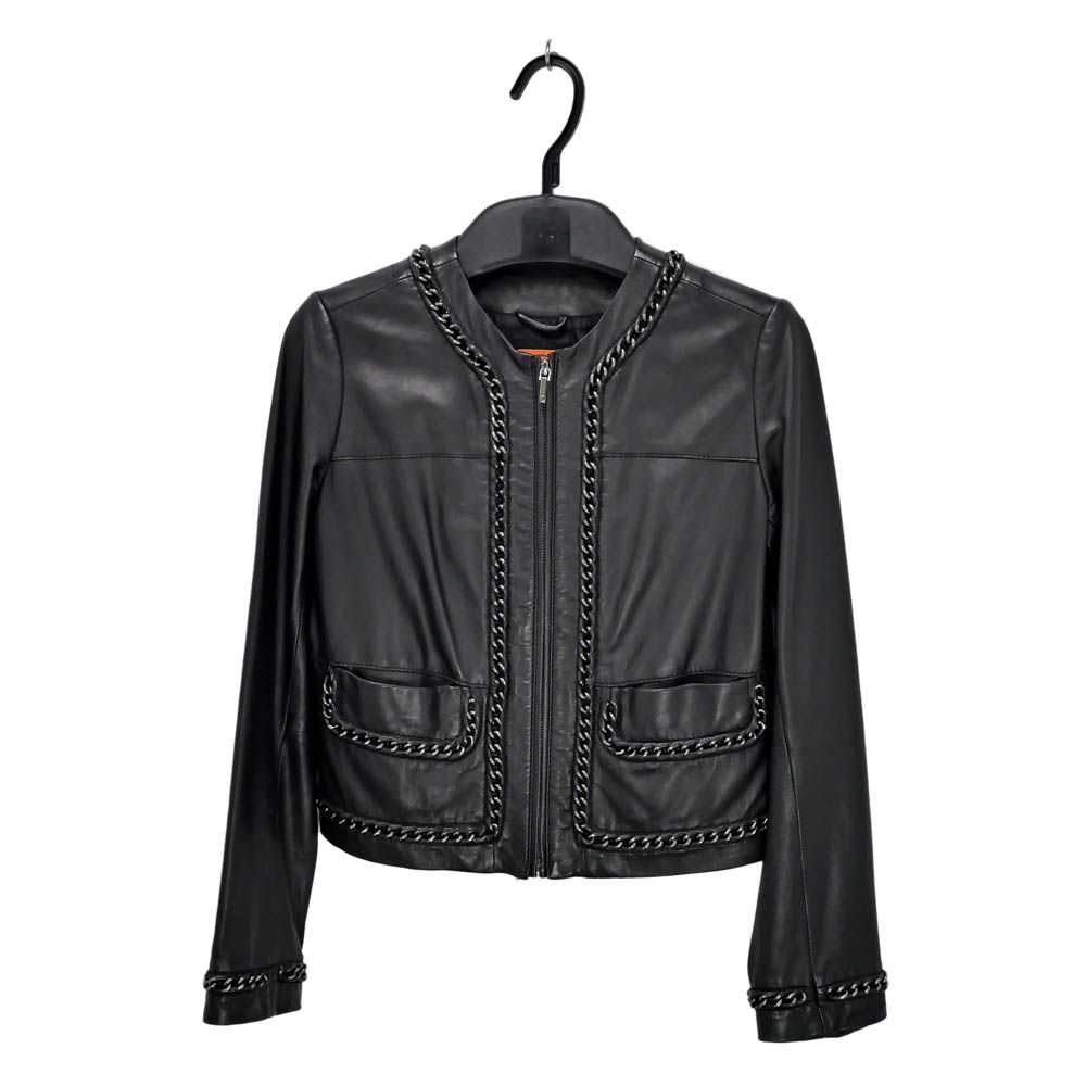 名東 トリーバーチ レザージャケット チェーンモチーフ ブラック 黒 レディース アパレル 女 服