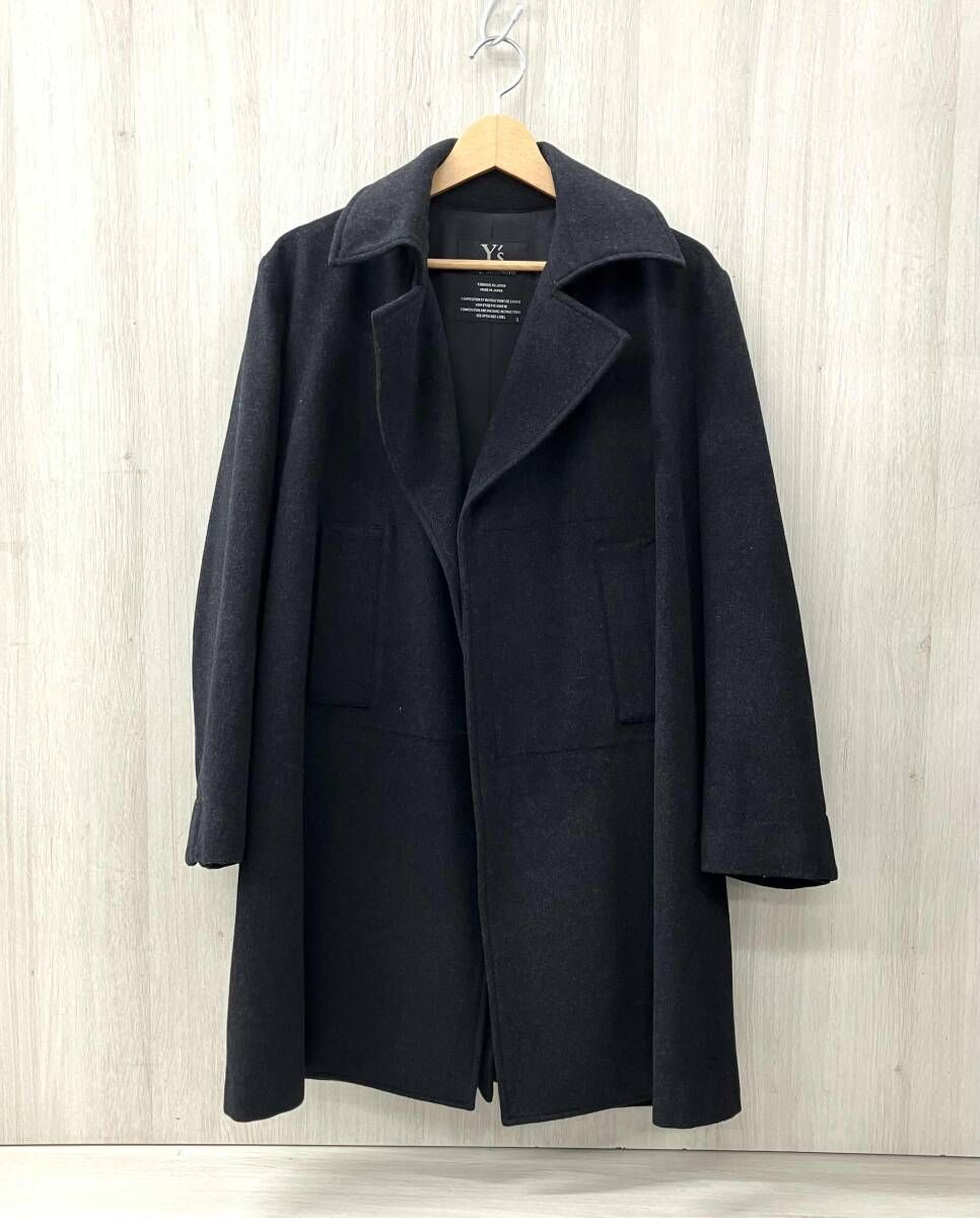 Y s ワイズ コート YL-C 03-102 90 ボタンレスウールコート ブラック サイズ3