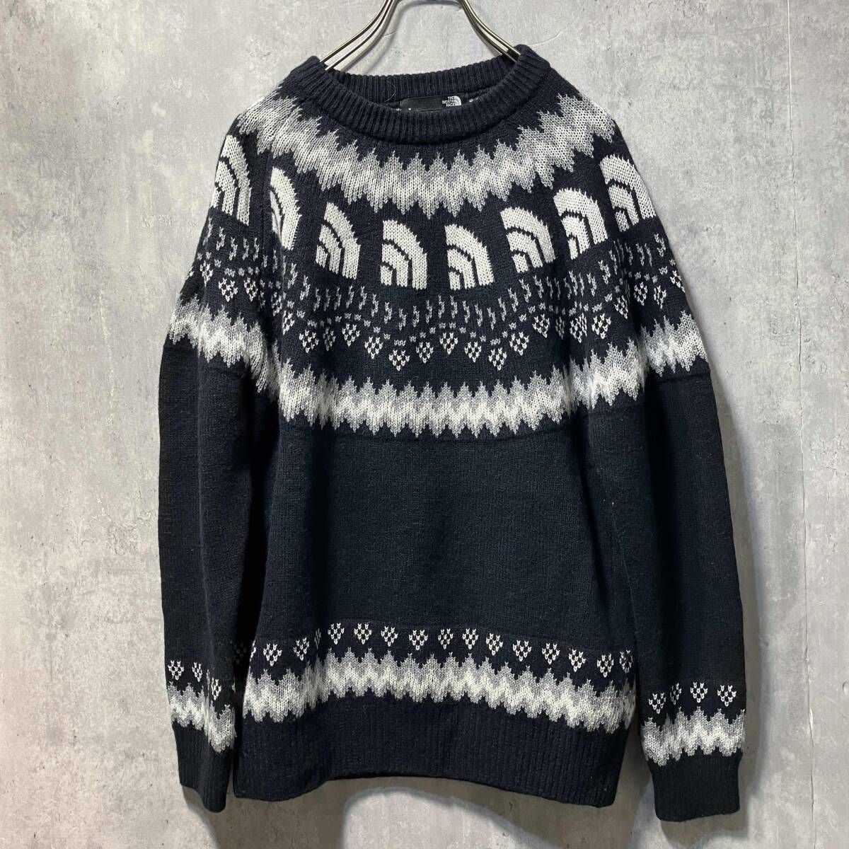THE NORTH FACE knit ハーフドームノルディック柄ニット Mサイズ ネイビー ノースフェイス