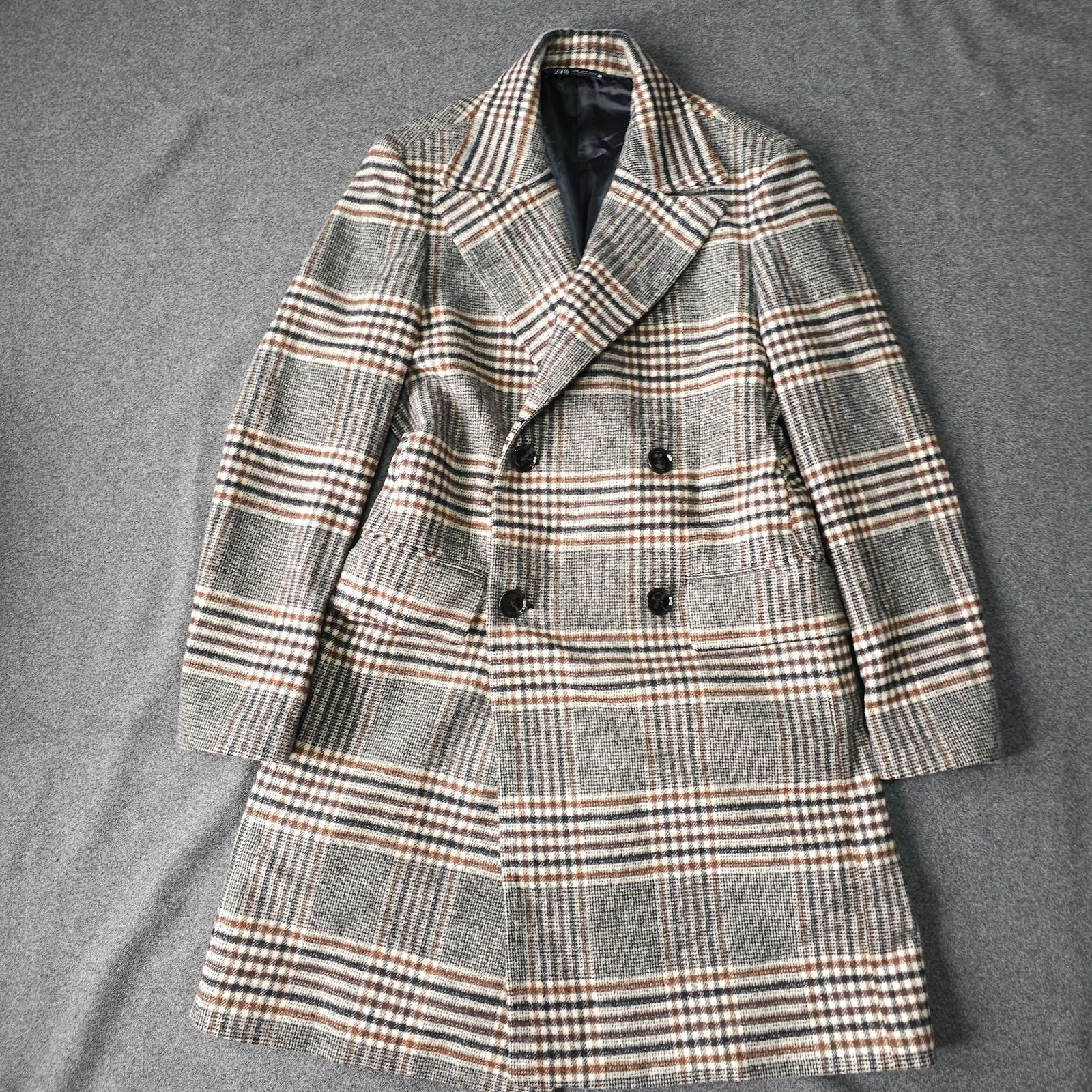 ZARA】ザラ 秋冬 ダブルチェスターコート M グレンチェック柄 メンズ