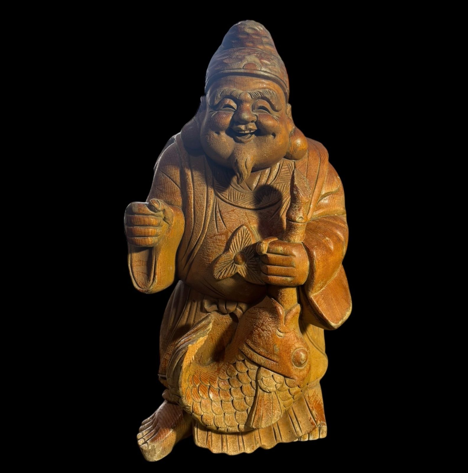 木彫り 恵比寿 七福神 木製 恵比寿様 鯛 開運 縁起物 彫刻 仏像 古美術
