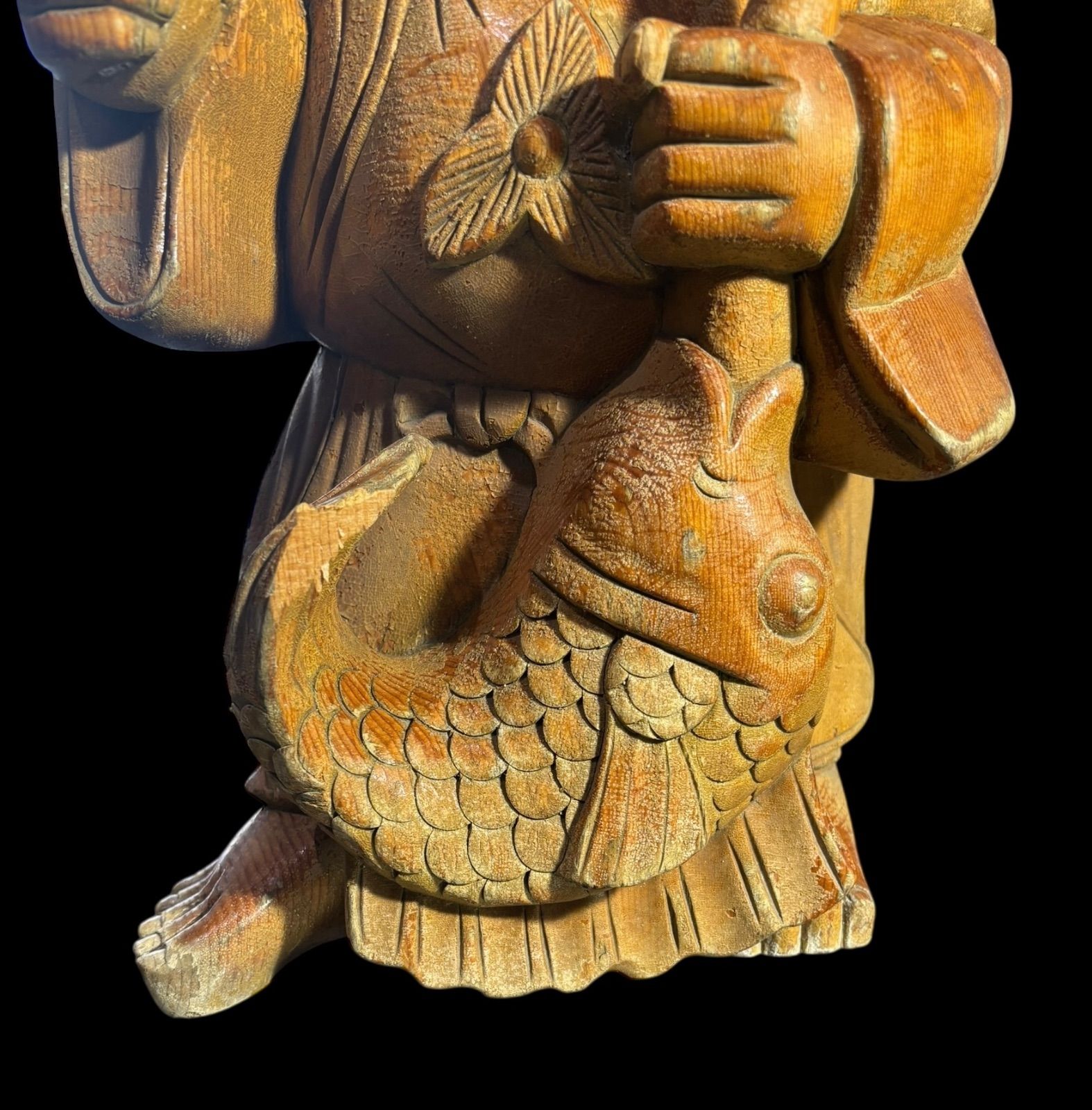 木彫り 恵比寿 七福神 木製 恵比寿様 鯛 開運 縁起物 彫刻 仏像 古美術
