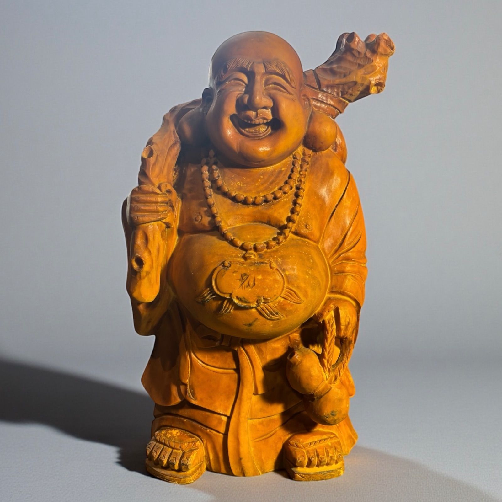 布袋様　木彫　七福神　置物　時代物　骨董品　江戸　明治　縁起物 木彫り 布袋尊 七福神 木製 布袋様 開運 縁起物 彫刻 仏像 古美術