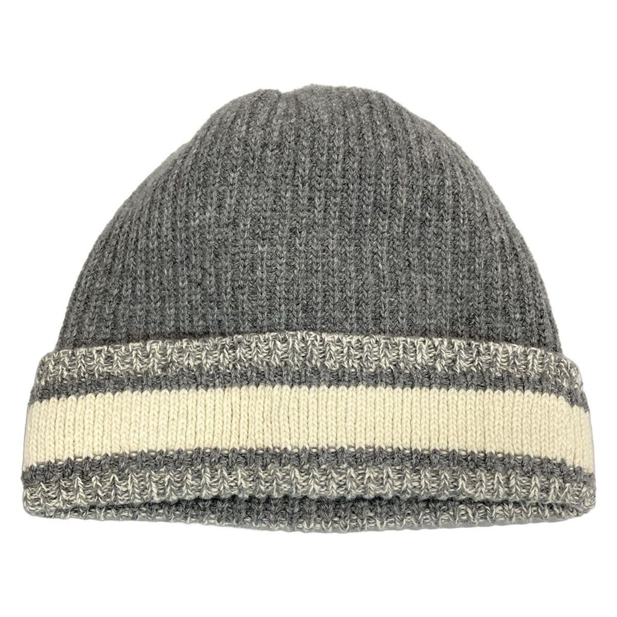 ディオール クリスチャンディオール ニット帽 D-ホワイト ビーニー グレー×アイボリー ウール カシミヤ