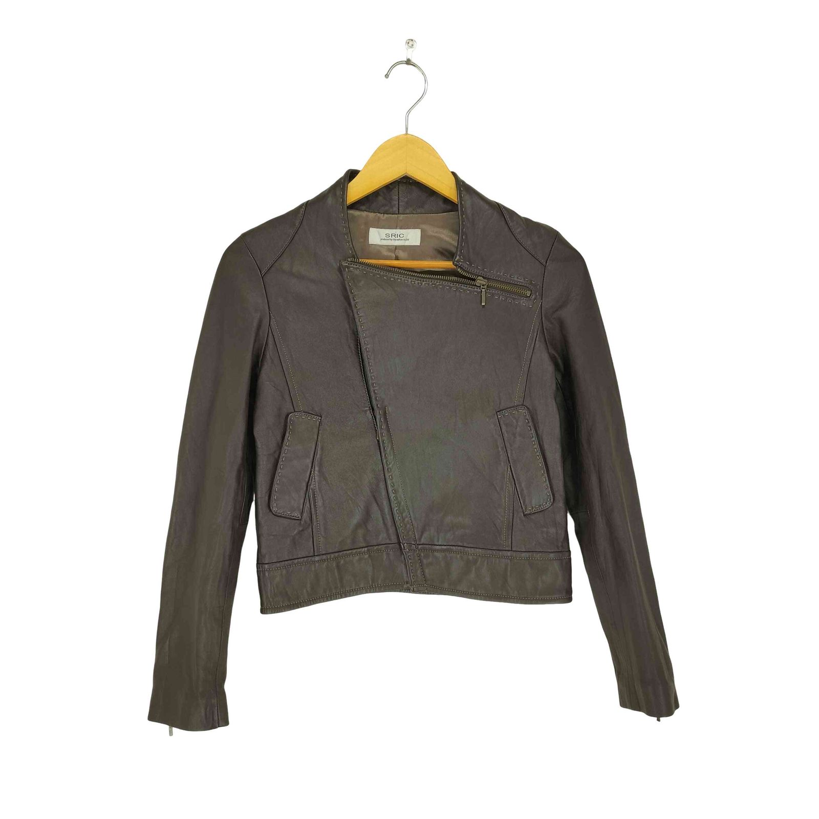 ユーズドフルギ 古着 SRIC Lamb leather デザインジップラムレザージャケット レディース 38