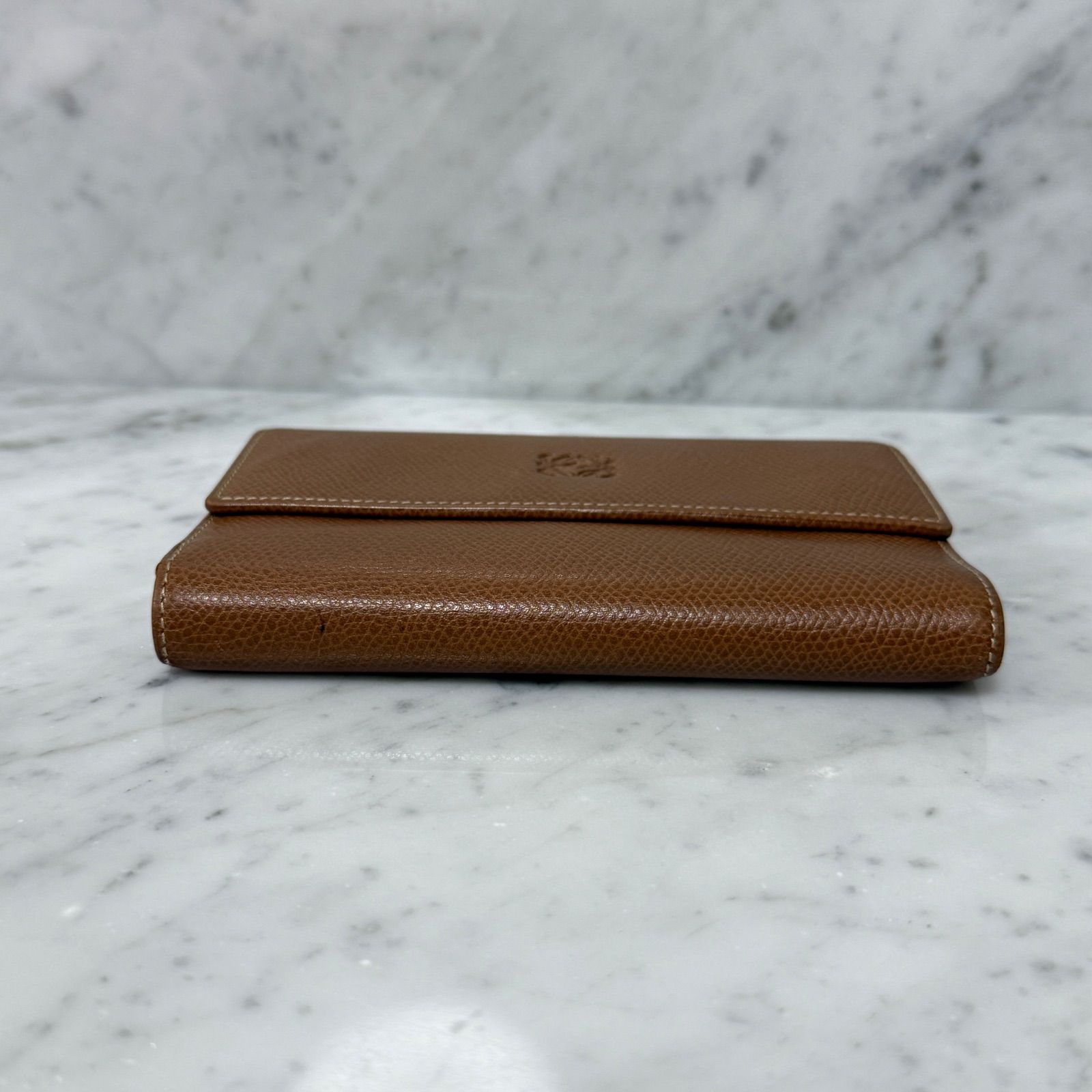  LOEWE ロエベ 三つ折財布 本革 レザー ブラウン アナグラム ロゴ ステッチ 三つ折り財布 折り財布